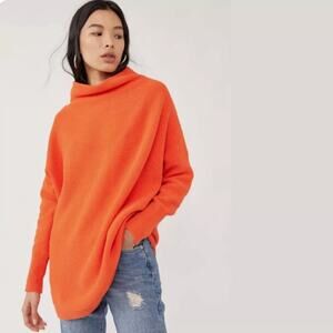 Free People Ottoman Slouchy Tunic Sweater Audacious Orange Size Small